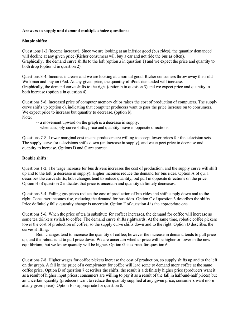 Fillable Online Answers to supply and demand multiple choice questions