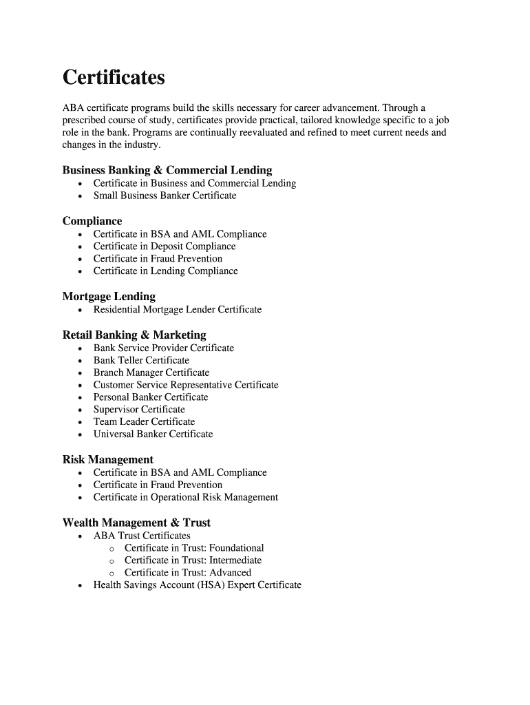 Aba Certificate Programs