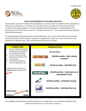 Fillable Online GOLDS GYM MEMBERSHIP FOR ELIGIBLE EMPLOYEES Fax Email ...