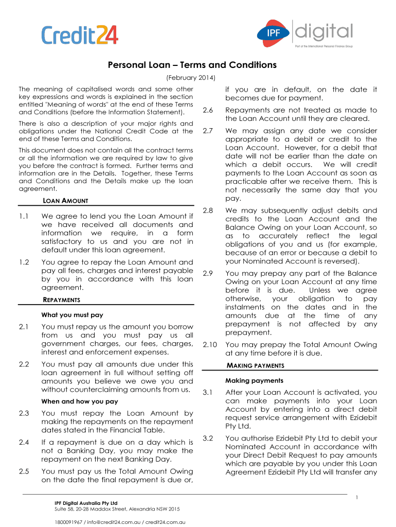 Fillable Online Personal Loan Terms and Conditions Fax Email Print