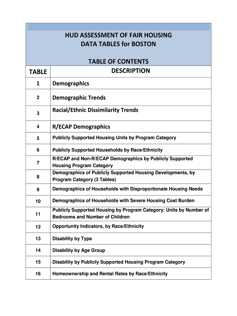 Fillable Online HUD ASSESSMENT OF FAIR HOUSING Fax Email Print - pdfFiller