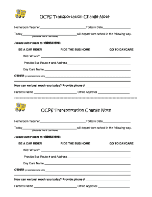 OCPS Transportation Change Note