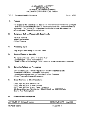 Travelers Checklist Procedure
