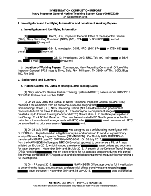 INVESTIGATION COMPLETION REPORT
