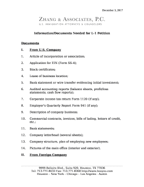 Information/Documents Needed for L-1 Petition