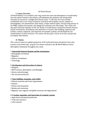 AP World History is an academic year-long course that traces the development of world history from the earliest humans to the present, and emphasizes the analytical and writing skills necessary for success in a college-level history course