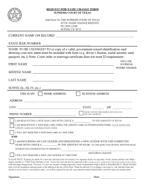 Texas Name Change Request Form