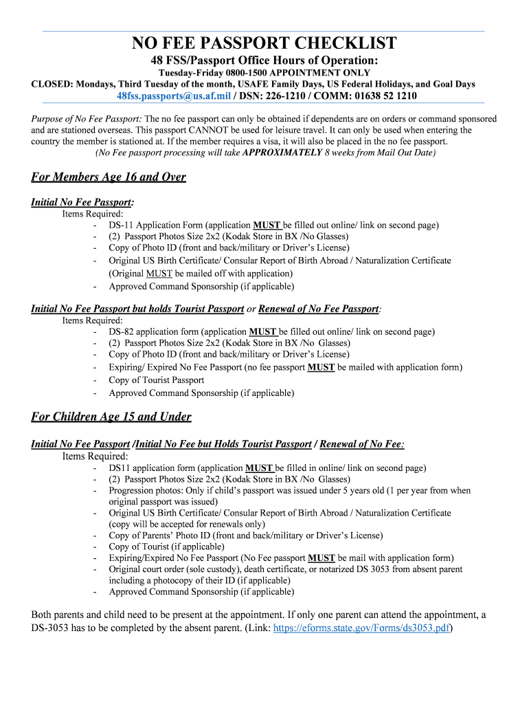 Fillable Online NO FEE PASSPORT CHECKLIST Fax Email Print pdfFiller