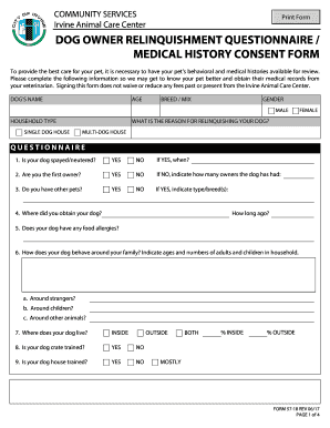 DOG OWNER RELINQUISHMENT QUESTIONNAIRE /