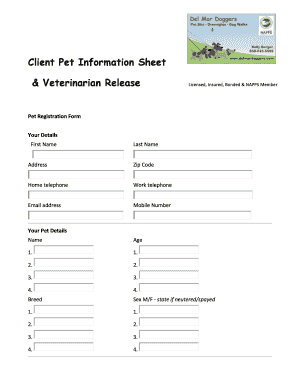 printable free pet information sheet edit fill out download