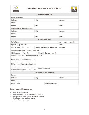 printable free pet information sheet edit fill out download