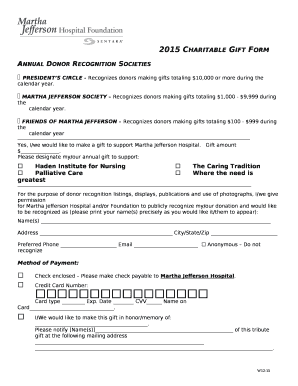 2015 Charitable Gift Form