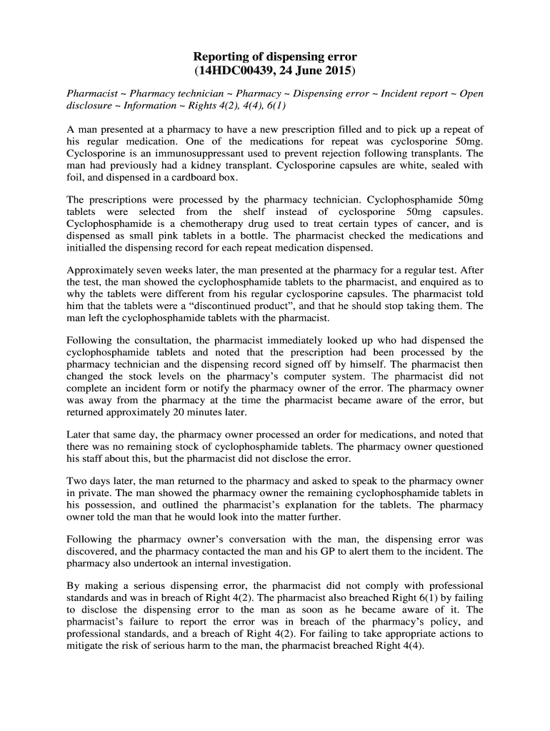 Fillable Online Reporting of dispensing error Fax Email Print pdfFiller