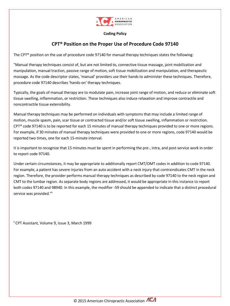 Fillable Online CPT Position on the Proper Use of Procedure Code 97140
