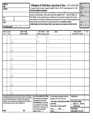 Gillingham & Shaftesbury Agricultural ShowCATTLE ENTRY FORM