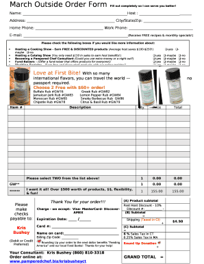 March Outside Order Form Fill out completely so I can serve you better