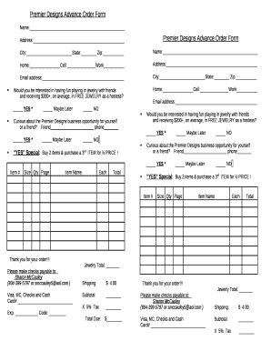 Premier Designs Advance Order Form