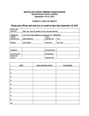 TEMPLE LINE-UP SHEET