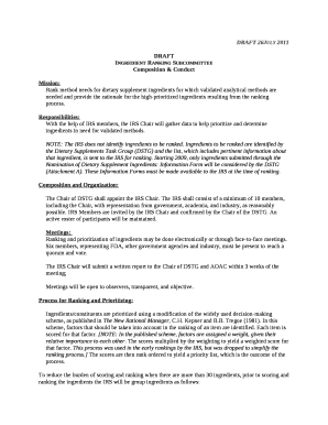 Ingredient Ranking Subcommittee