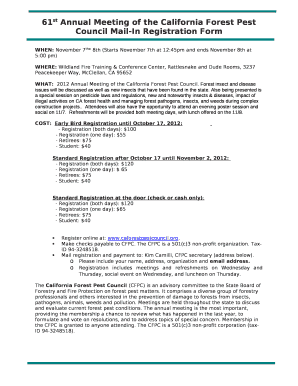 61st Annual Meeting of the California Forest Pest Council Mail-In Registration Form