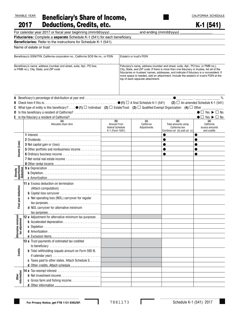 2017 Form 540 - California Resident Income Tax Return Preview on Page 1