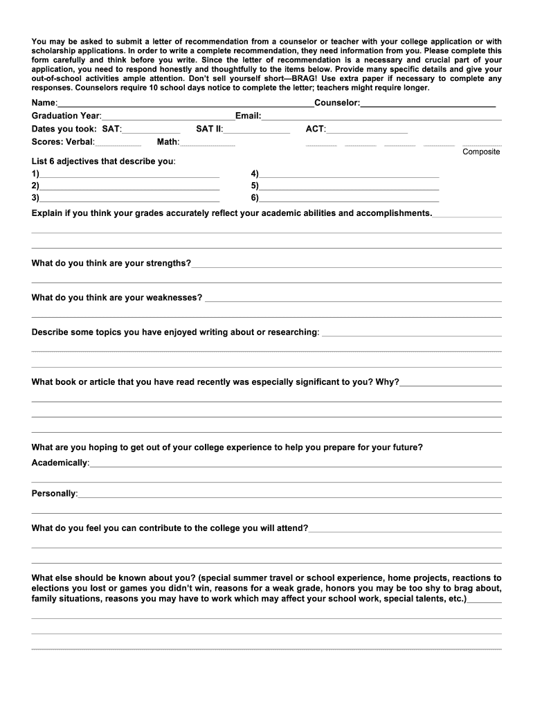 letter of recommendation information sheet Preview on Page 1