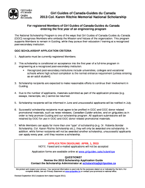 Karen Ritchie Memorial National Scholarship