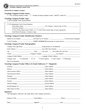 Trucking Company/Vendor Form