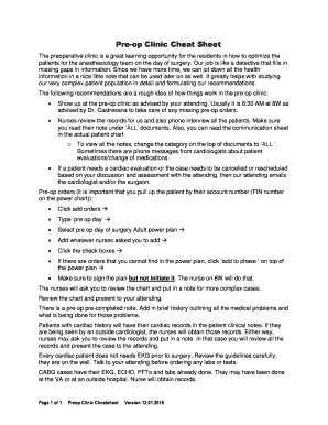Fillable Online Pre-op Clinic Cheat Sheet Fax Email Print - pdfFiller