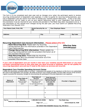 This form is to be completed each plan year and as changes occur when the participant wants to receive recurring reimbursement of dependent care expenses