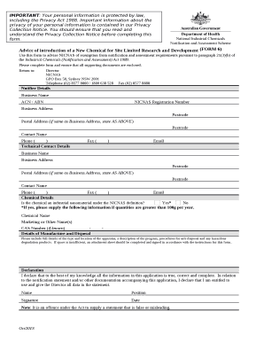 Advice of introduction of a New Chemical for Site Limited Research and Development (FORM 6)