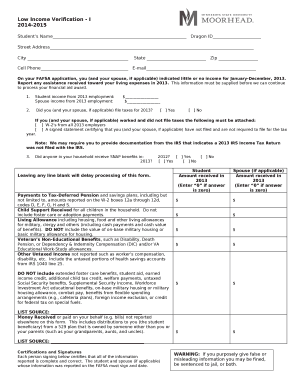 Low Income Verification - I