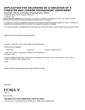 APPLICATION FOR RECORDING OF A VARIATION OF A FORESTRY AND CARBON MANAGEMENT AGREEMENT