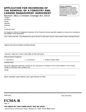 APPLICATION FOR RECORDING OF THE REMOVAL OF A FORESTRY AND CARBON MANAGEMENT AGREEMENT