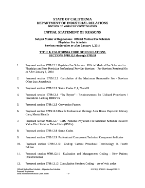 Subject Matter of Regulations:Official Medical Fee Schedule