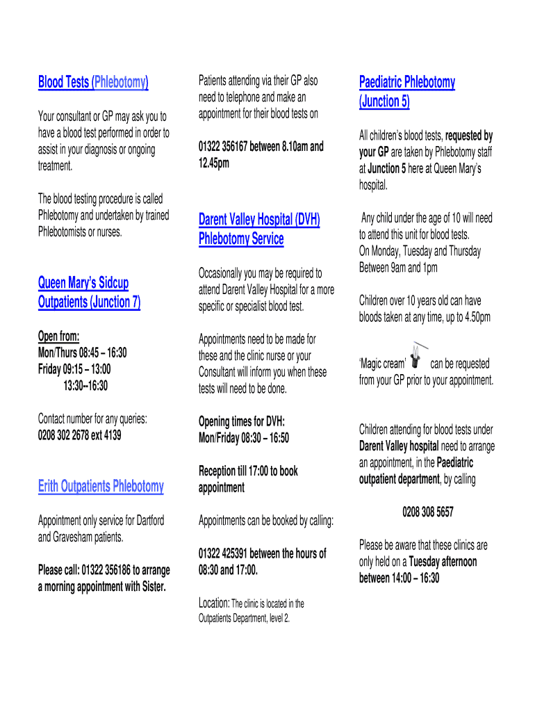 Fillable Online Blood Tests (Phlebotomy) Fax Email Print - pdfFiller