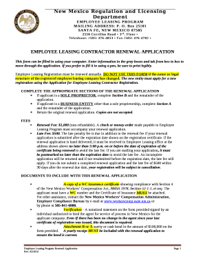 EMPLOYEE LEASING CONTRACTOR RENEWAL APPLICATION