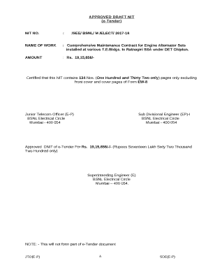 NAME OF WORK:Comprehensive Maintenance Contract for Engine Alternator Sets installed at various T