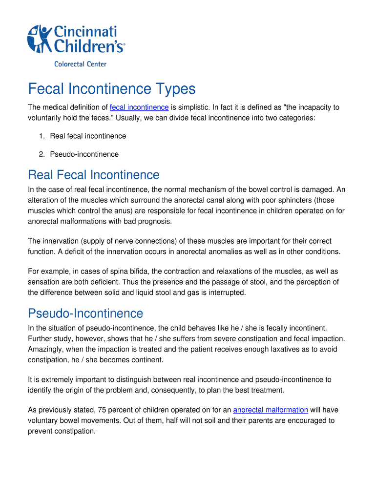 Fillable Online Fecal Incontinence Types Fax Email Print - pdfFiller