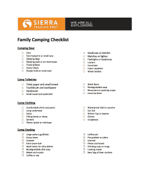 printable tent camping checklist edit fill out download form camping list printable