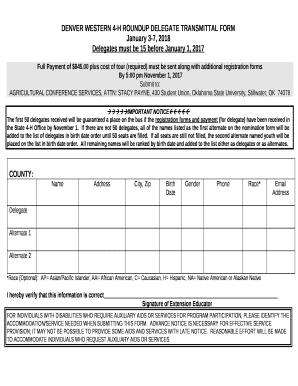 DENVER WESTERN 4-H ROUNDUP DELEGATE TRANSMITTAL FORM