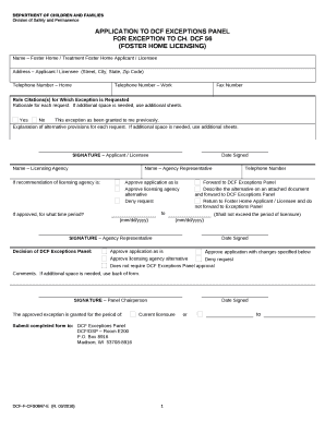 APPLICATION TO DCF EXCEPTIONS PANEL