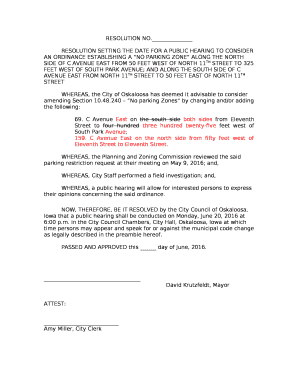 RESOLUTION SETTING THE DATE FOR A PUBLIC HEARING TO CONSIDER AN ORDINANCE ESTABLISHING A NO PARKING ZONE ALONG THE NORTH SIDE OF C AVENUE EAST FROM 50 FEET WEST OF NORTH 11TH STREET TO 325 FEET WEST OF SOUTH PARK AVENUE; AND ALONG THE SOUTH