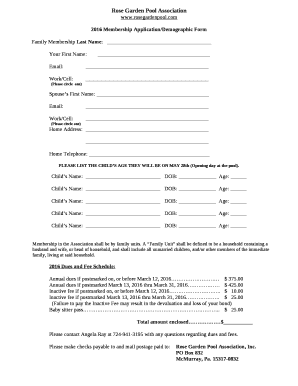 2016 Membership Application/Demographic Form