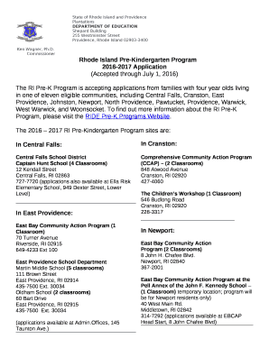 The RI Pre-K Program is accepting applications from families with four year olds living in one of eleven eligible communities, including Central Falls, Cranston, East Providence, Johnston, Newport, North Providence, Pawtucket, Providence,