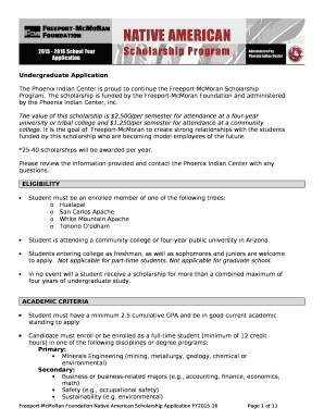 The Phoenix Indian Center is proud to continue the Freeport-McMoran Scholarship Program