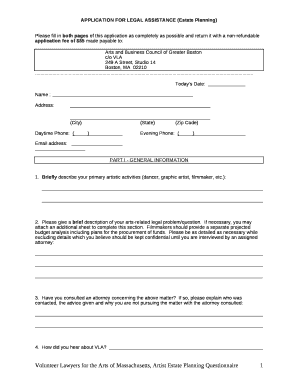 APPLICATION FOR LEGAL ASSISTANCE (Estate Planning)
