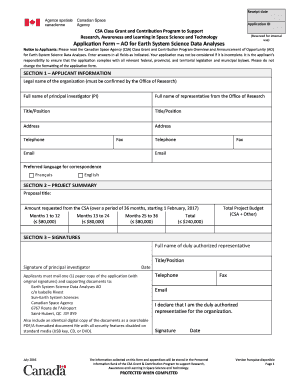 Notice to Applicants: Please read the Canadian Space Agency (CSA) Class Grant and Contribution Program Overview and Announcement of Opportunity (AO) for Earth System Science Data Analyses