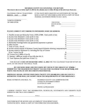 This return is due on or before April 15, 2016 for the calendar year or within 105 days of the end of your fiscal year