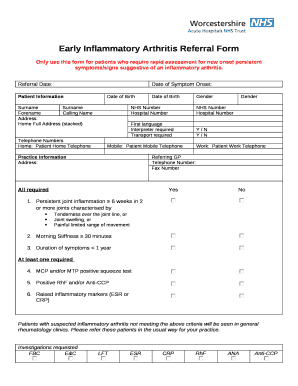 Early Inflammatory Arthritis Referral Form